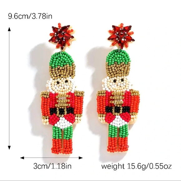 Nutcracker Red Beaded Christmas Earrings - Picture 4 of 4
